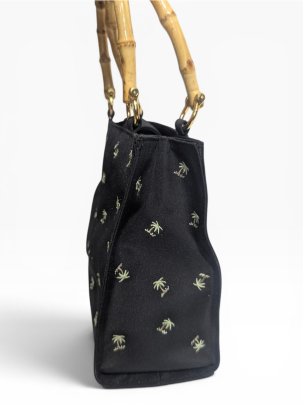Tianni Mini Tote Bag Bamboo Handle Palm Tree - Picture 2 of 11